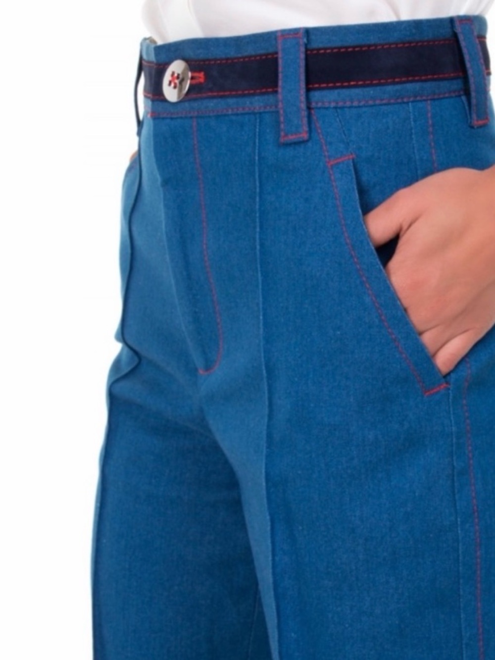 Marc Jacobs Blue Trouser with Red Topstitching and Silver Buttons - Picture 9 of 11